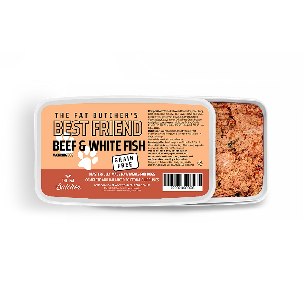 Fat Butcher's Best Friend Dog Food - Beef & White Fish - 12x500g Dog Food